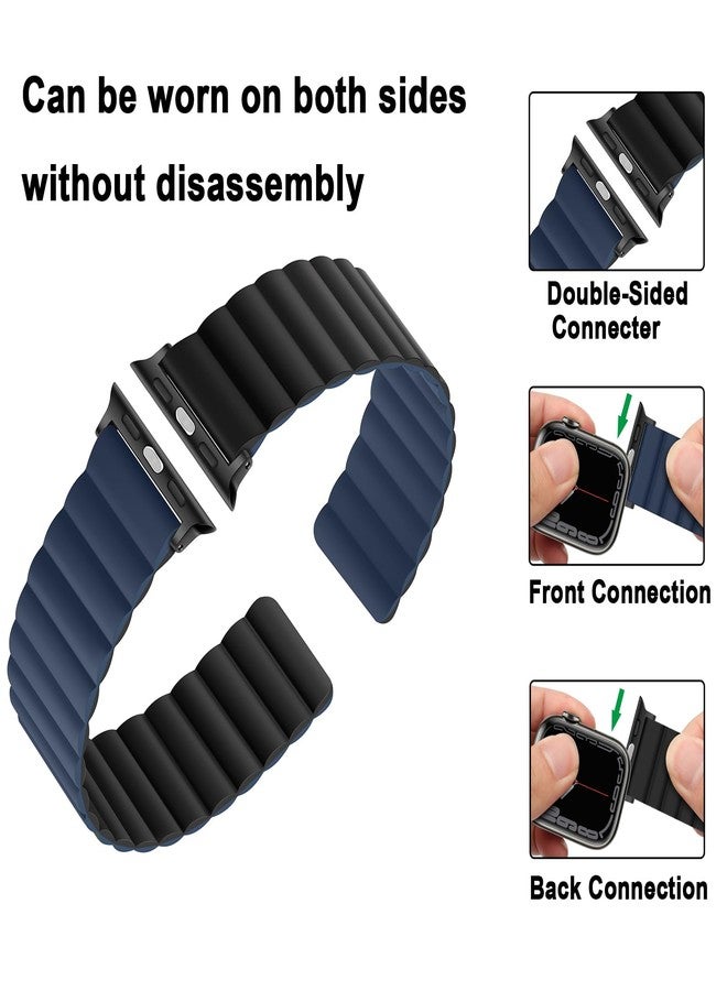 Anlinser Magnetic Bands Compatible with Apple Watch Band 49/46/45 44/42/41/40/38mm, Women Men Double Side Reversible Strap for iWatch Ultra 3-1 Series 11/10/9/8/7-1 SE(49/46/45/44/42,Dark Blue/Black) - Image 3